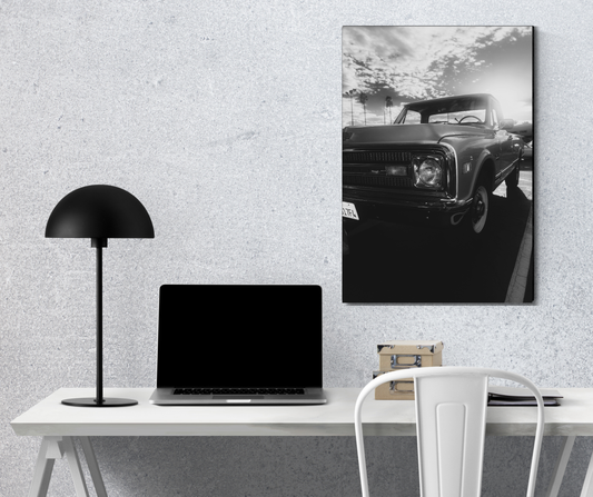 "Vintage Grit: Retro B&W Chevrolet Metal Poster" - Premium Metal Poster