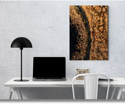 The Winding Path Through Autumn's Gold - Premium Metal Poster