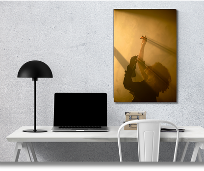 Golden Solace: Chasing the Ethereal Light - Premium Metal Poster