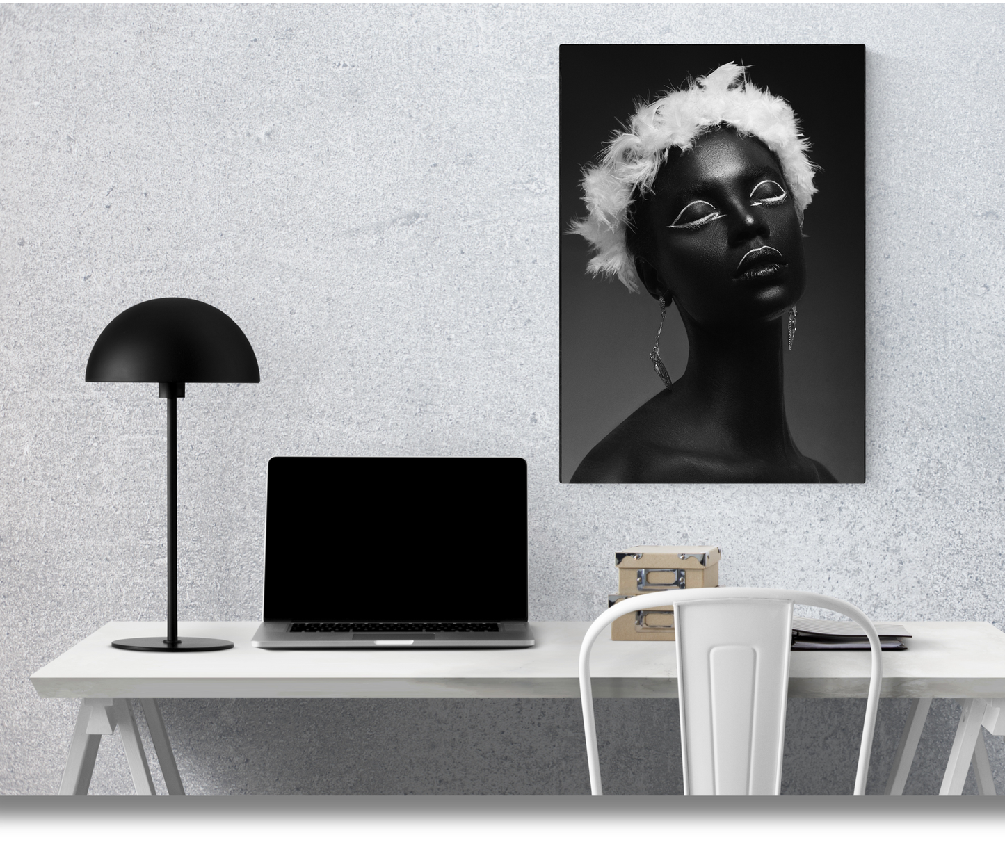 The Obsidian Angel: A Contrast in Elegance - Premium Metal Poster