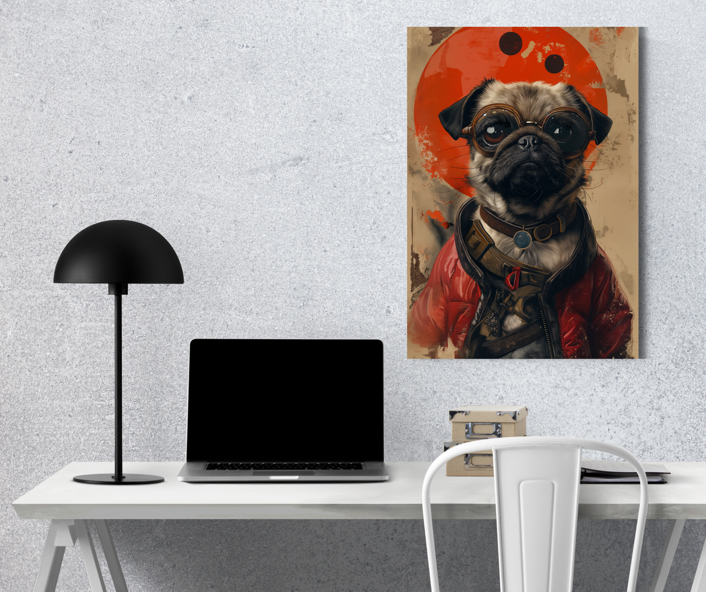 Cyber-Pug: Vintage Steampunk Aviator - Premium Metal Poster