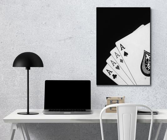 "Ace High: Classic Monochrome Poker Metal Poster" - Premium Metal Poster