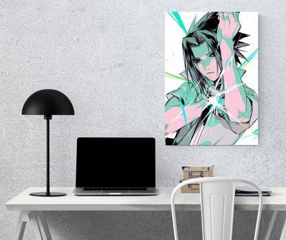 Uchiha’s Retribution: Sasuke Neon Glitch - Premium Metal Poster