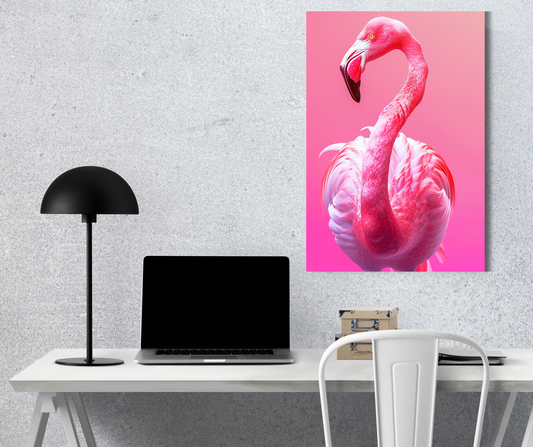 Graceful Pink Flamingo: Tropical Art - Premium Metal Poster