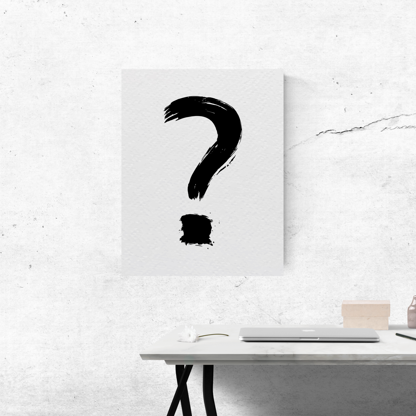 "Enigma Ink: Bold Minimalist Question Mark" - Premium Metal Poster