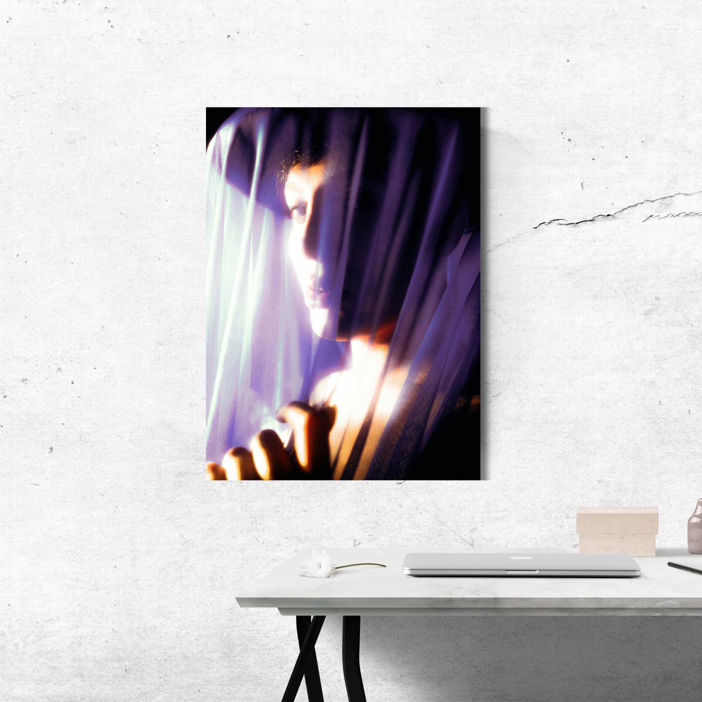 "Mystic Shroud: Ethereal Purple Veil - Premium Metal Poster