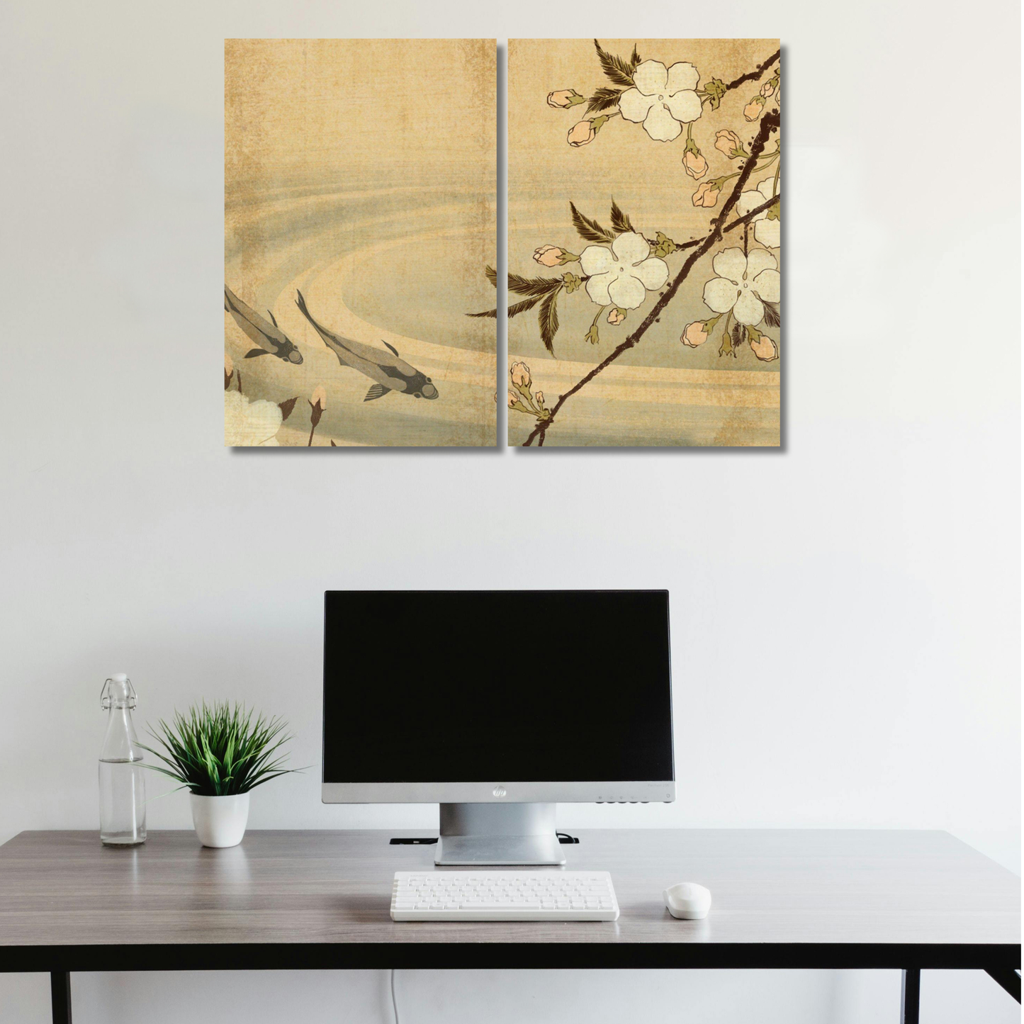 Japanese Koi & Cherry Blossom Image - Premium Metal Poster