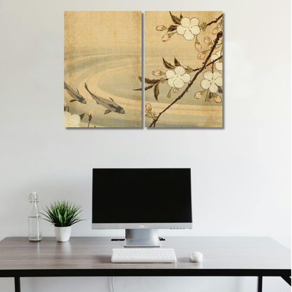 Japanese Koi & Cherry Blossom Image - Premium Metal Poster