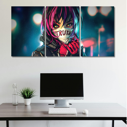 Truth: 3-Panel Cyberpunk Rebel Anime - Premium Metal Poster