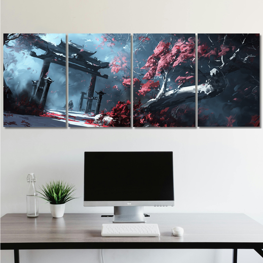 Japanese Scenery: "Zen Horizon: Sakura Gate - Premium Metal Poster