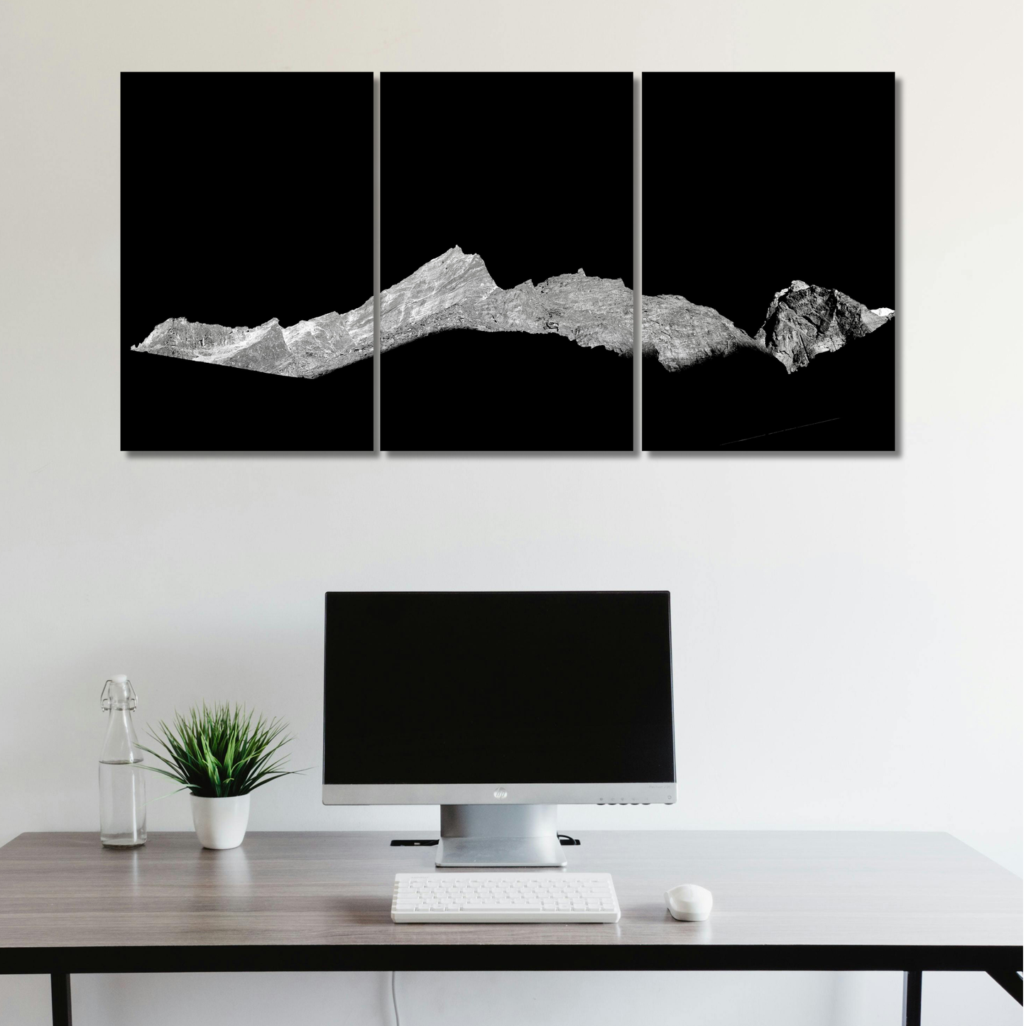 Summit Noir: Mountain Silhouette - Premium Metal Poster