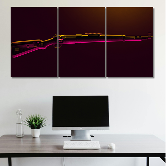 Kar98 Cyber-Glow: 3-Panel Neon Tactical Wall - Premium Metal Poster