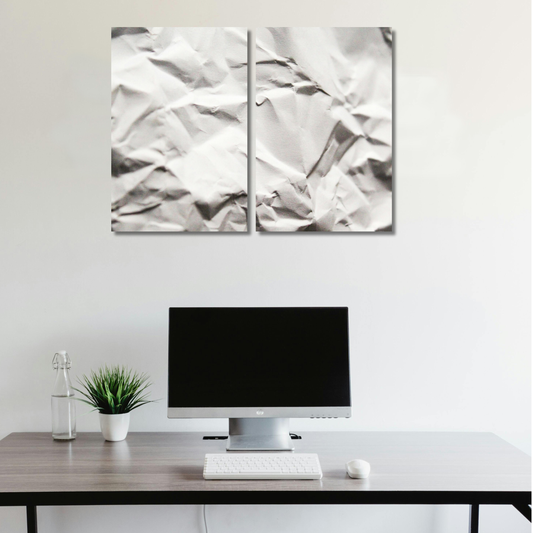 Textured Silence: White Crumpled Paper  - Premium Metal Poster