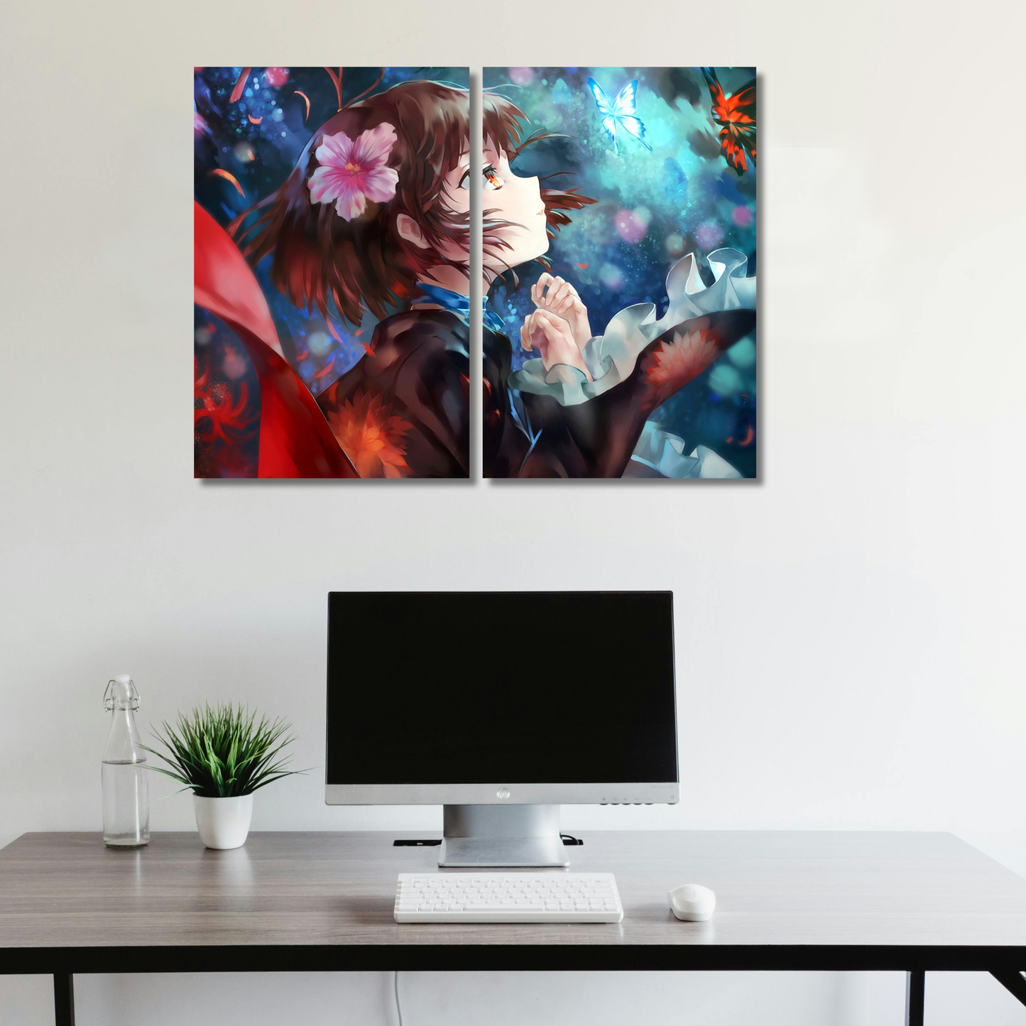 Celestial Butterfly & Floral Spirit Anime Canvas - Premium Metal Poster