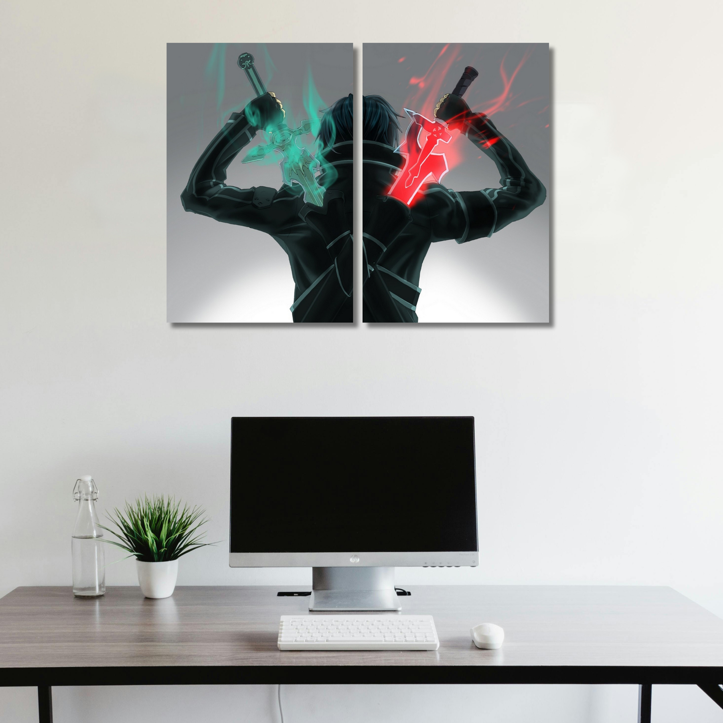 Kirito Dual Wield: Elucidator & Dark Repulser Glow Art - Premium Metal Poster
