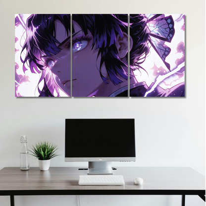 Insect Hashira’s Grace: Shinobu Kocho Purple Butterfly Triptych - Premium Metal Poster