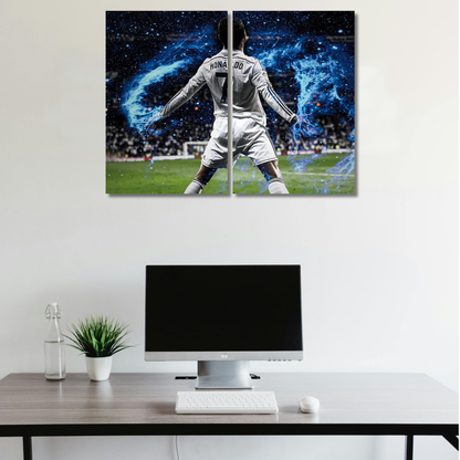 CR7 Galactic Glory: Ronaldo Blue Aura Split Canvas - Premium Metal Poster