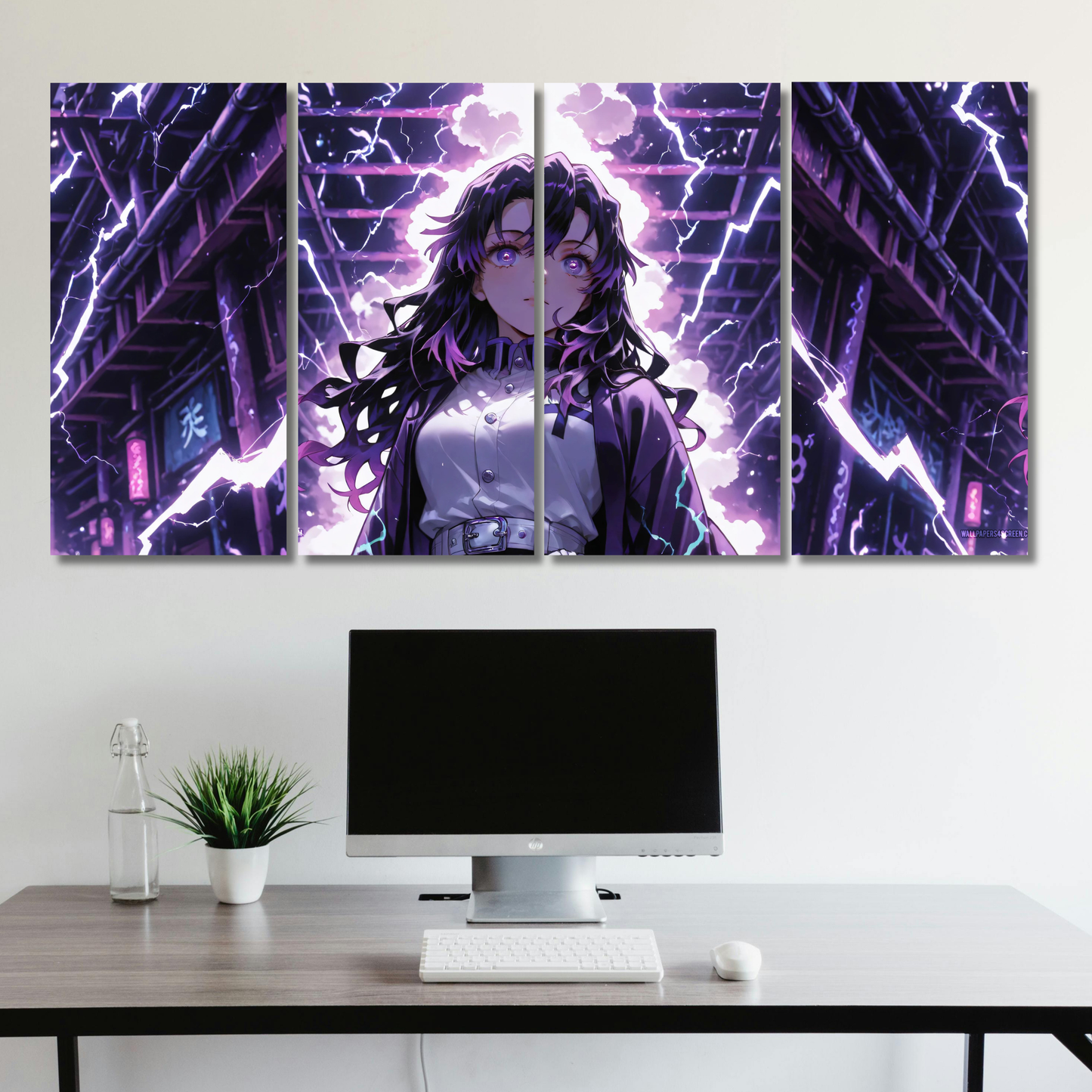 Anime Girl: "Electric Mystique: Violet Storm - Premium Metal Poster