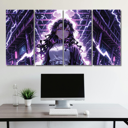 Anime Girl: "Electric Mystique: Violet Storm - Premium Metal Poster