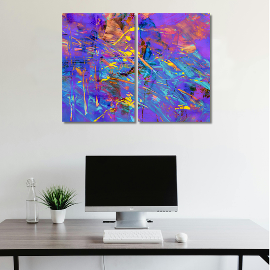 Vibrant Chaos: Purple & Blue Neon Abstract Splatter - Premium Metal Poster
