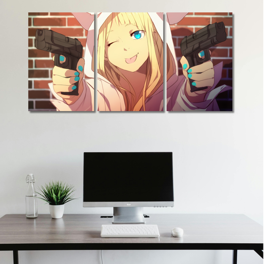 Akimbo Kawaii: Playful Assassin - Premium Metal Poster