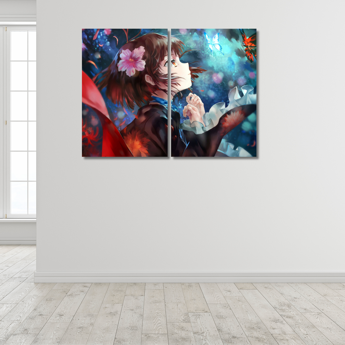 Celestial Butterfly & Floral Spirit Anime Canvas - Premium Metal Poster