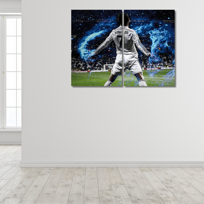 CR7 Galactic Glory: Ronaldo Blue Aura Split Canvas - Premium Metal Poster