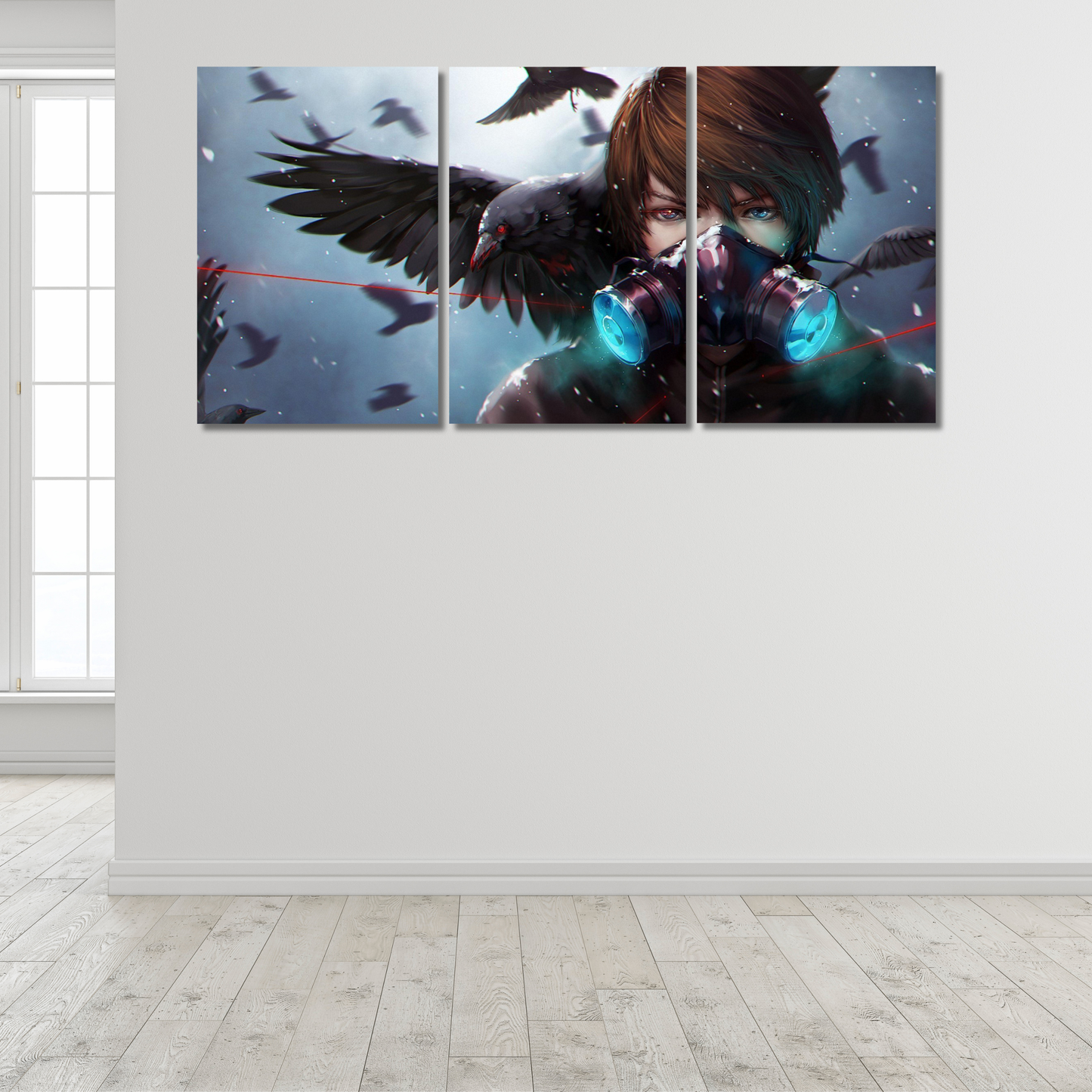 Crow Protocol: 3-Panel Cyber-Gothic Anime - Premium Metal Poster