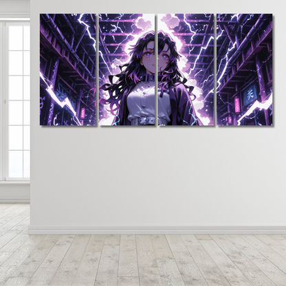 Anime Girl: "Electric Mystique: Violet Storm - Premium Metal Poster
