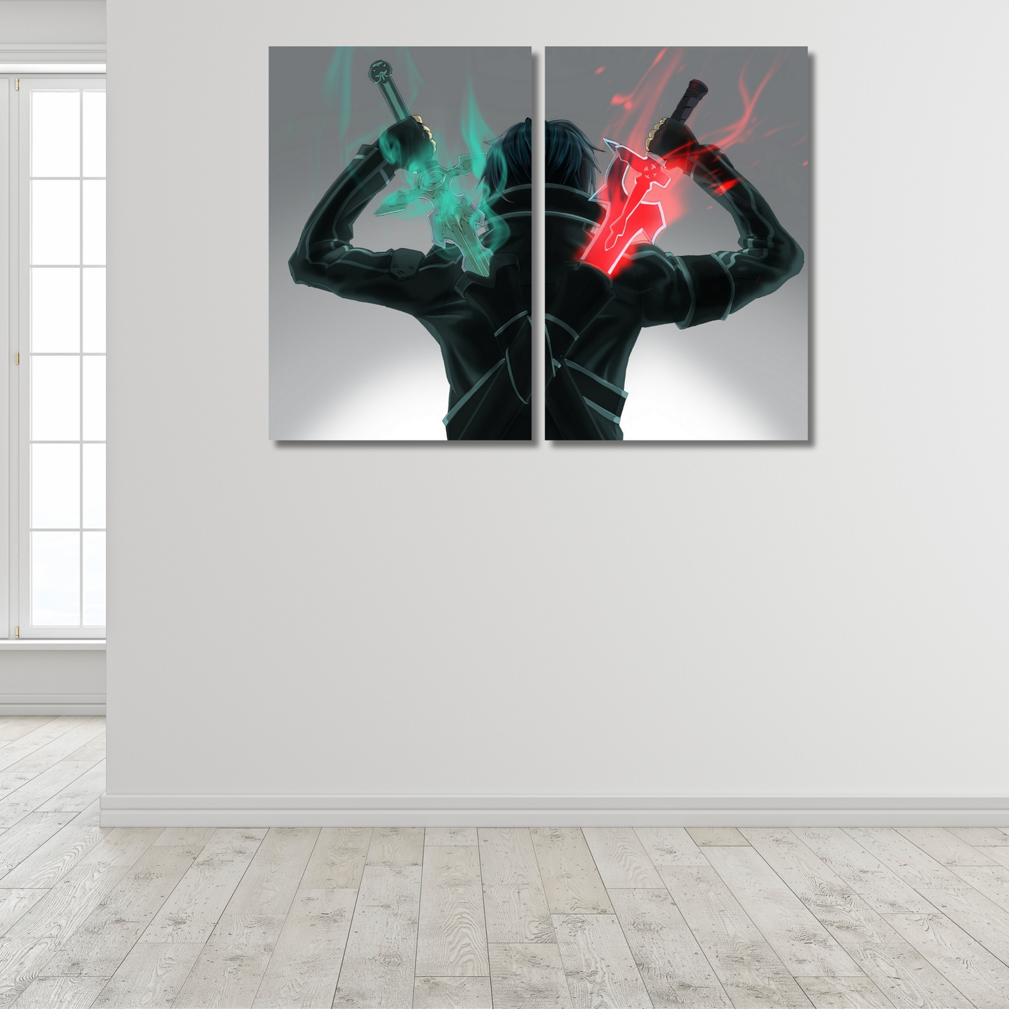 Kirito Dual Wield: Elucidator & Dark Repulser Glow Art - Premium Metal Poster