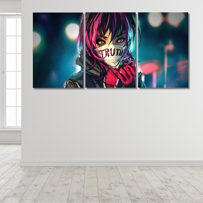 Truth: 3-Panel Cyberpunk Rebel Anime - Premium Metal Poster