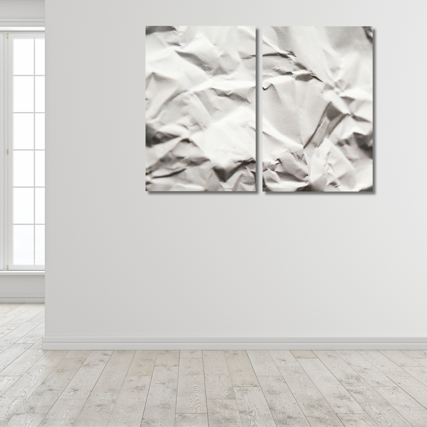 Textured Silence: White Crumpled Paper  - Premium Metal Poster