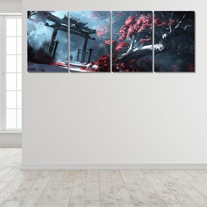 Japanese Scenery: "Zen Horizon: Sakura Gate - Premium Metal Poster