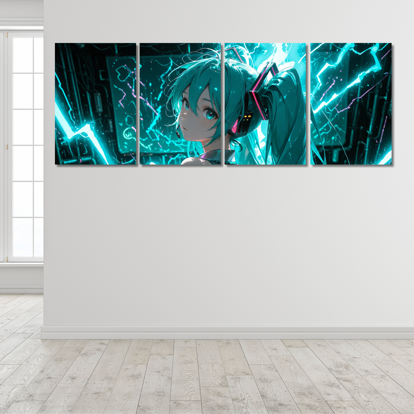 "Cyan Cyber-Pulse: Hatsune Miku Inspired Tech-Anime Canvas" - Premium Metal Poster