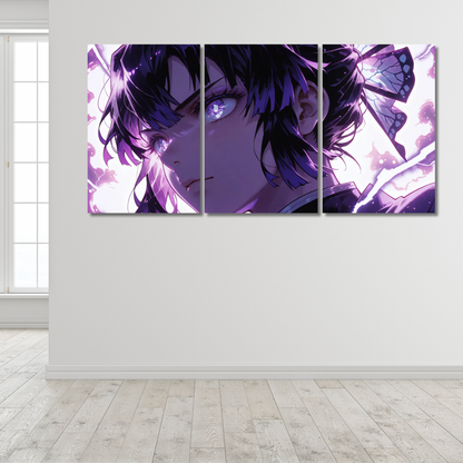 Insect Hashira’s Grace: Shinobu Kocho Purple Butterfly Triptych - Premium Metal Poster