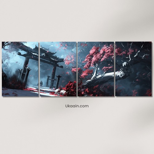 Japanese Scenery: "Zen Horizon: Sakura Gate - Premium Metal Poster