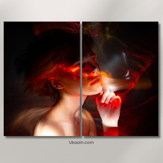 Burning Vision: Fiery Abstract - Premium Metal Poster