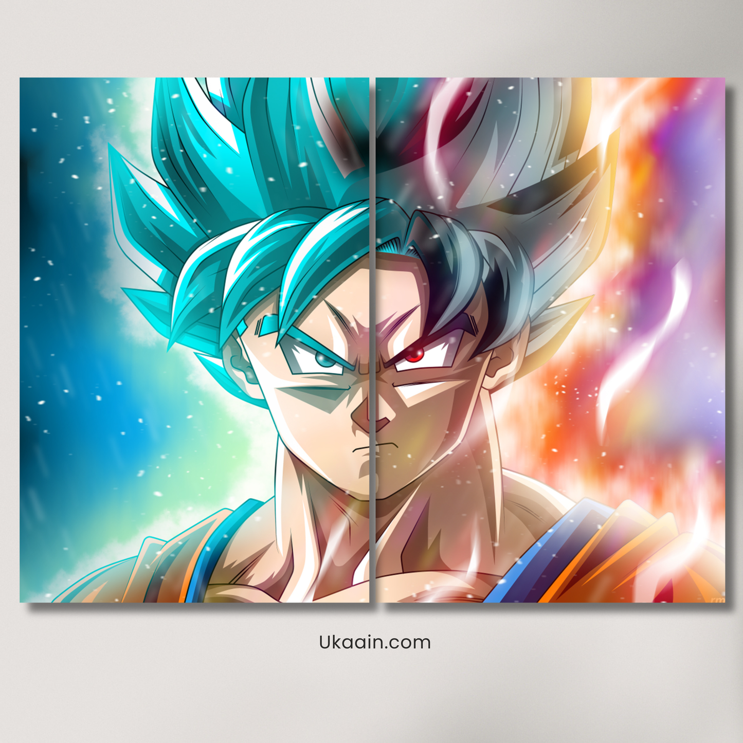 Son Goku: The Dual Essence of Saiyan Power - Premium Metal Poster