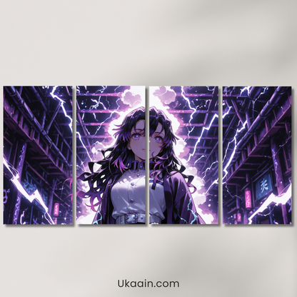 Anime Girl: "Electric Mystique: Violet Storm - Premium Metal Poster