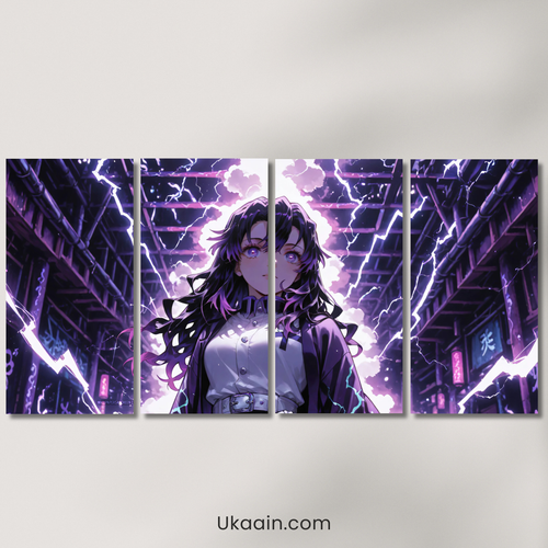 Anime Girl: "Electric Mystique: Violet Storm - Premium Metal Poster