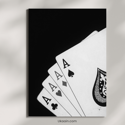 "Ace High: Classic Monochrome Poker Metal Poster" - Premium Metal Poster
