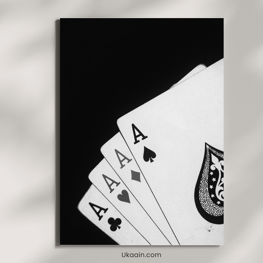 "Ace High: Classic Monochrome Poker Metal Poster" - Premium Metal Poster