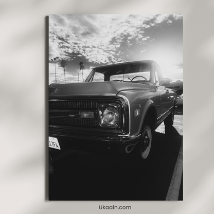 "Vintage Grit: Retro B&W Chevrolet Metal Poster" - Premium Metal Poster