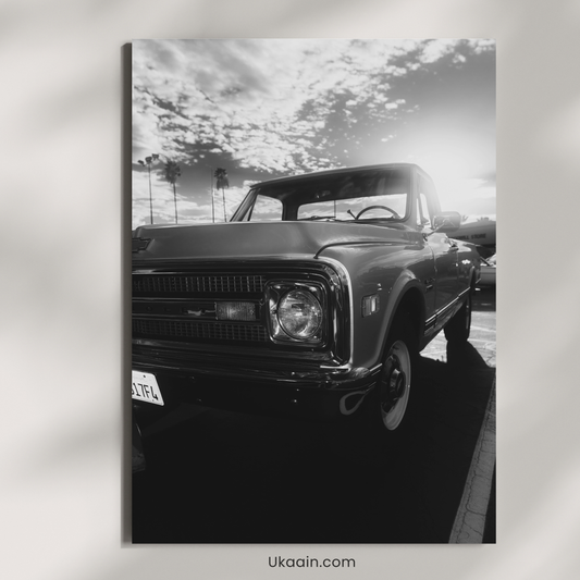 "Vintage Grit: Retro B&W Chevrolet Metal Poster" - Premium Metal Poster