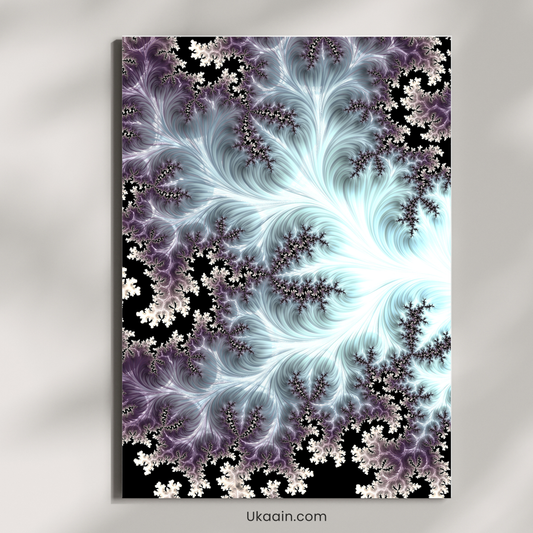 Ethereal Frost: Violet & Silver Fractal Bloom - Premium Metal Poster