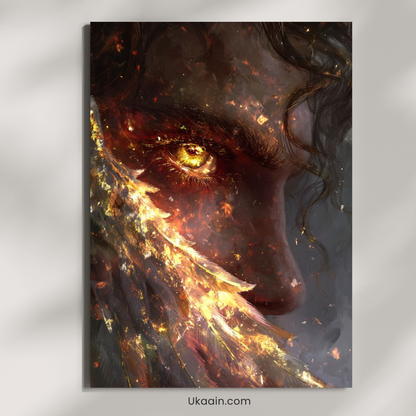 "Ember Wings: The Golden Gaze Canvas" - Premium Metal Poster