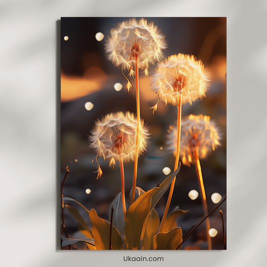 Golden Whisper: Ethereal Dandelion Sunset Bloom - Premium Metal Poster