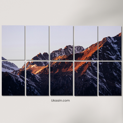 "Golden Peak: 10-Panel Alpine Sunset Multi-Canvas" - Premium Metal Poster