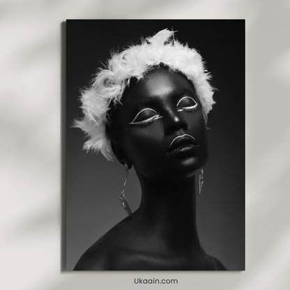 The Obsidian Angel: A Contrast in Elegance - Premium Metal Poster