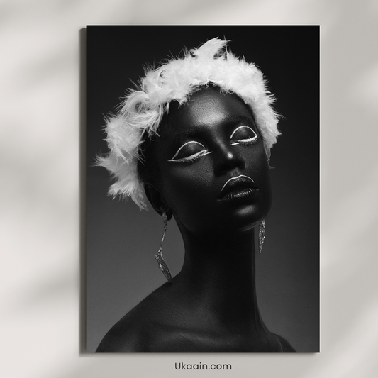 The Obsidian Angel: A Contrast in Elegance - Premium Metal Poster